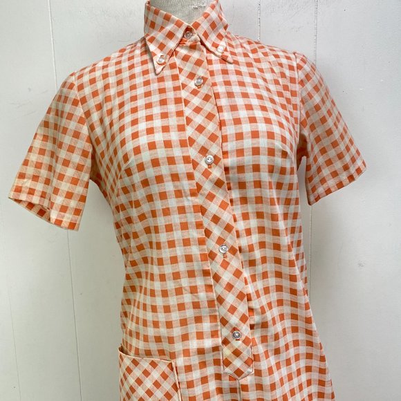 Vintage Sears Peach White Gingham Dress - Picture 5 of 10
